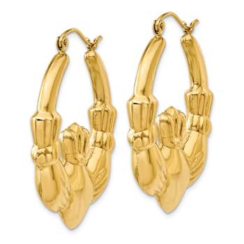 14k Yellow Gold Polished 1 3/8" Claddagh Hoop Earrings