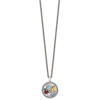 Rhodium Over Sterling Silver with 14K Accent Multi-gemstone  Necklace