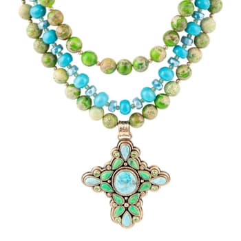 Barse Jewelry Composite Turquoise, Jasper & Magnesite Gold Tone
Layered Cross Necklace