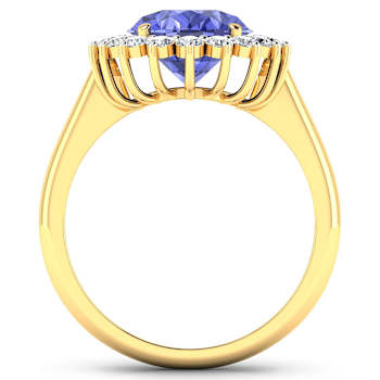3.97ctw Violet Tanzanite and Diamond 14K Yellow Gold Halo Ring