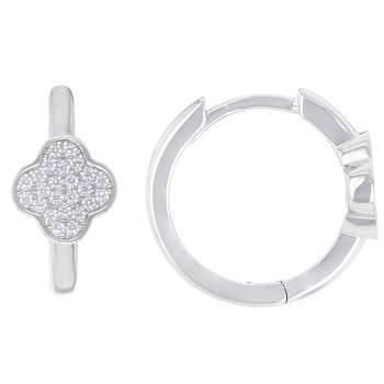 CZ Clover Huggie Hoop Earrings In Sterling Silver