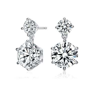 Two-Stone CZ Drop Earrings In Sterling Silver