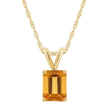8x6mm Emerald Cut Citrine 14k Yellow Gold Pendant With Chain