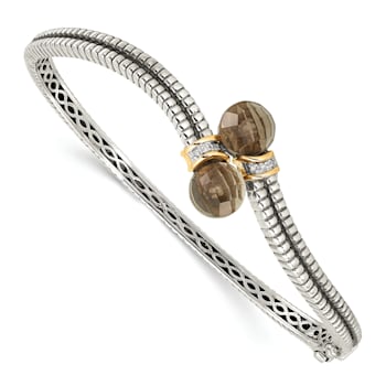 Sterling Silver with 14K Gold Over Sterling Silver Accent Oxidized Smoky
Quartz and Diamond Bangle