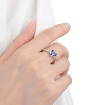 Blue Heart Shape Lab Created Sapphire Rhodium Over Sterling Silver
Solitaire Ring for Women
