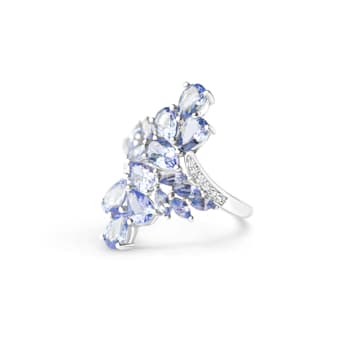 Rhodium Over Sterling Silver Mixed Shape Tanzanite and White Zircon Ring 4.12ctw