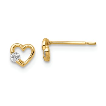 14k Yellow Gold Cubic Zirconia Heart Stud Earrings