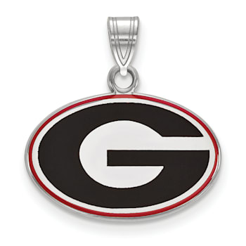 Sterling Silver Rhodium-plated LogoArt University of Georgia Small
Enamel Pendant