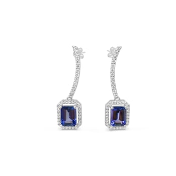 Rhodium Over Sterling Silver 8x6mm Tanzanite and White Cubic Zirconia
Earrings 3.30ctw