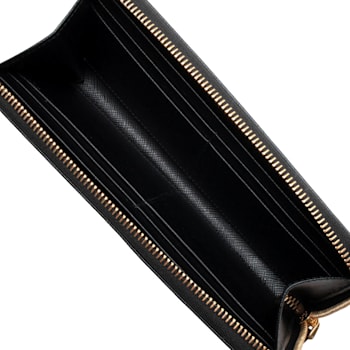 Prada Saffiano Long Continental Zip Wallet Black Leather Gold Tone Logo