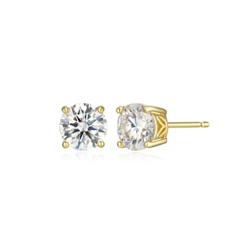 Round Moissanite 14k Yellow Gold Over Silver Stud Earrings 2.00ctw DEW