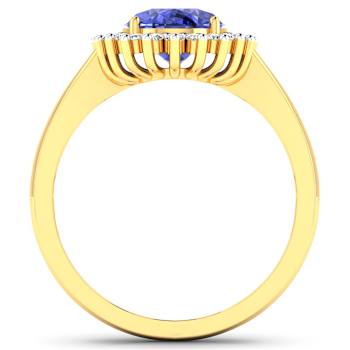 1.28ctw Violet Tanzanite and Diamond 14K Yellow Gold Halo Ring