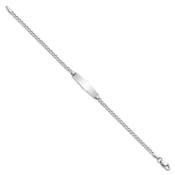 Rhodium Over 14k White Gold Semi-solid Soft Diamond Shape Cuban Link ID Bracelet