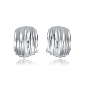 Basket Weave Chunky C-Hoop Earrings In Rhodium Over Brass