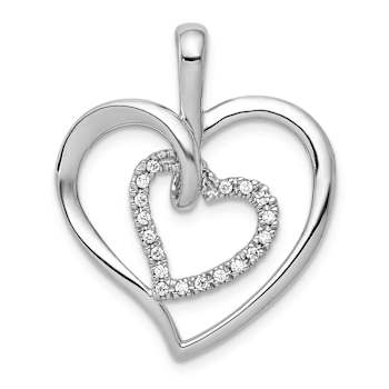 Rhodium Over 14k White Gold Diamond Double Heart Pendant