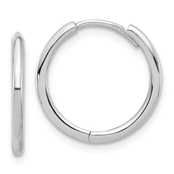 Rhodium Over 14k White Gold Polished 5/8" Hinged Hoop Earrings