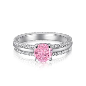 Round Pink and White Cubic Zirconia Sterling Silver Ring