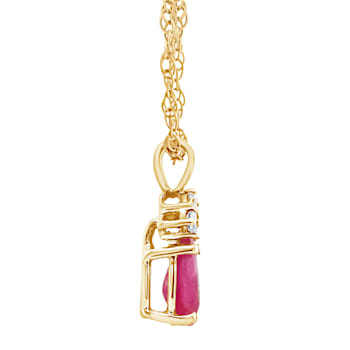 7x5mm Pear Shape Ruby with Diamond Accents 14k Yellow Gold Pendant With Chain