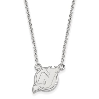 Rhodium Over Sterling Silver NHL LogoArt New Jersey Devils Small Necklace