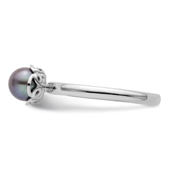Rhodium Over Sterling Silver Stackable Expressions Black Freshwater
Cultured Pearl Ring
