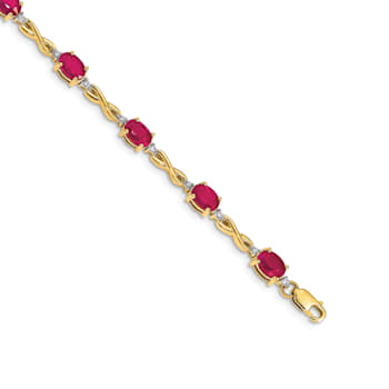 14k Yellow Gold and Rhodium Over 14k Yellow Gold Diamond and Ruby Bracelet