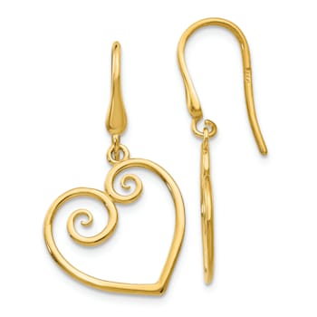 14k Yellow Gold Heart Dangle Earrings