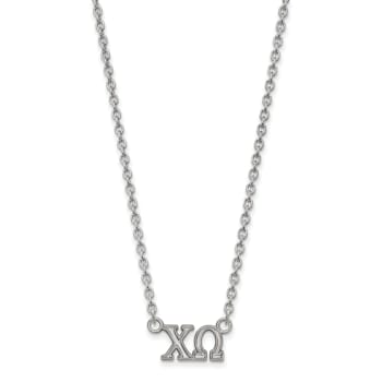 Rhodium Over Sterling Silver LogoArt Chi Omega Medium Pendant Necklace