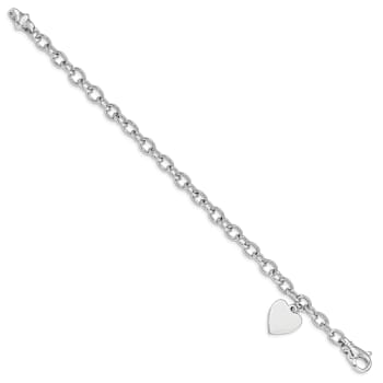 14K White Gold Link with Heart Charm Bracelet