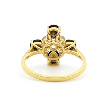 Smoky Quartz and White Topaz 14K Yellow Gold Over Sterling Silver Ring