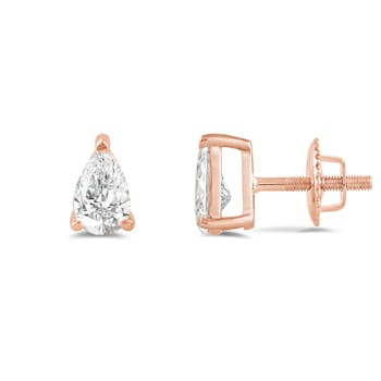 White Cubic Zirconia 14k Rose Gold Studs With Velvet Gift Box 0.50ctw