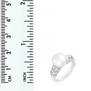 9-10mm White Cultured Freshwater Pearl 14K White Gold Ring