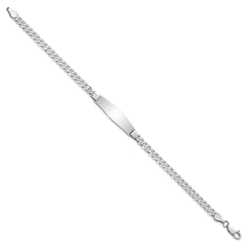 Rhodium Over 14k White Gold Soft Diamond Shape Flat Curb Link ID Bracelet