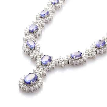 9.73 Ctw Tanzanite and 6.41 Ctw White Diamond Necklace in 14K WG