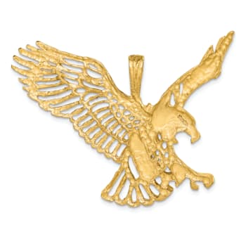 14k Yellow Gold Textured and Diamond-Cut Large Eagle Pendant
