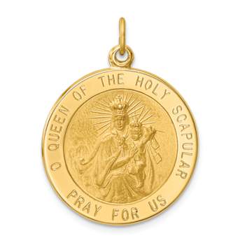 14k Yellow Gold Satin Solid Large Queen Of Holy Scapular Reversible
Medal Pendant