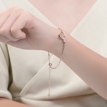 Heart Charm CZ Pave Bracelet In 18K Rose Gold Over Brass