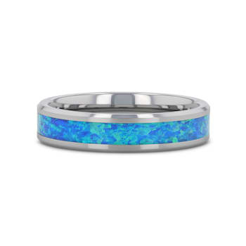 QUASAR Tungsten Wedding Band with Blue Green Opal Inlay 4mm