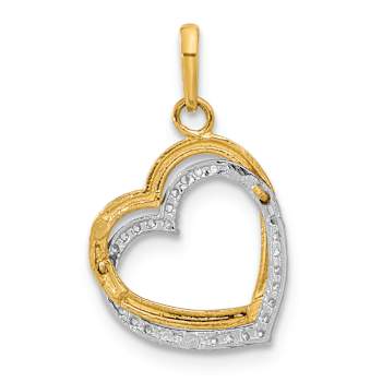 10k Yellow Gold and 10k White Gold Polished Cubic Zirconia Hearts Charm