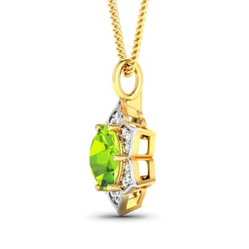 1.85ctw 14K Yellow Gold Round Peridot and White Diamond Pendant with 18
inch Cable Chain