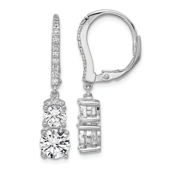 Rhodium Over Sterling Silver Polished Fancy Cubic Zirconia Leverback Earrings