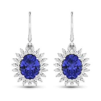 2.82ctw 14K White Gold Tanzanite and White Diamond Halo Earrings
