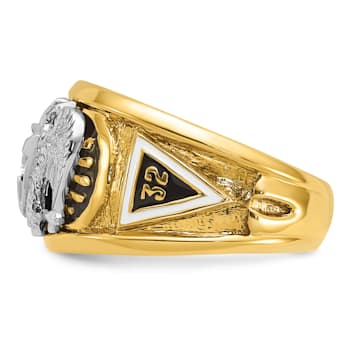 10K Two-tone Yellow and White Gold Men's Enamel and Diamond 32nd
Scottish Rite Masonic Ring 0.103ctw