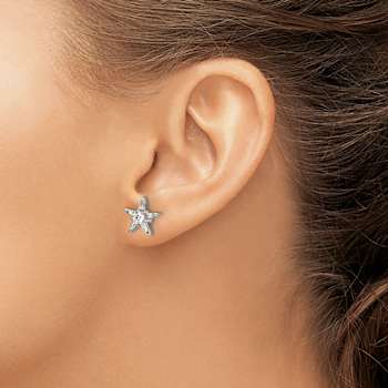 Rhodium Over 14K White Gold 10mm Star Shaped Stud Earrings with Diamonds