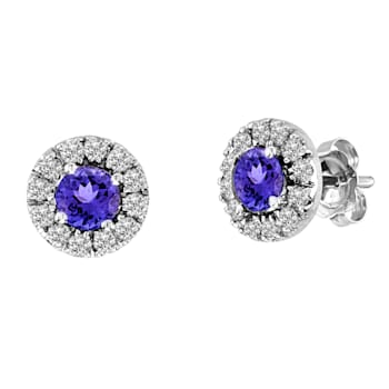 0.83ctw Tanzanite and Diamond Earring in 14k White Gold