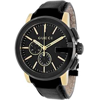 Gucci Men's G-Chrono Black Leather Strap Watch