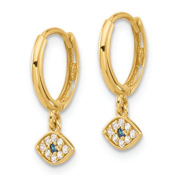 10k Yellow Gold 5/8" Polished Clear and Blue Cubic Zirconia Dangle
Evil Eye Hinged Hoop Earrings