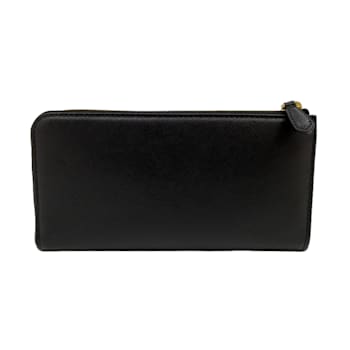 Prada Saffiano Long Continental Zip Wallet Black Leather Gold Tone Logo