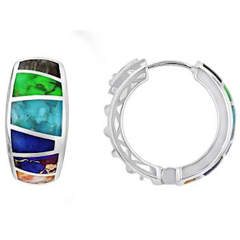 Multi-Gemstone Sterling Silver Inlay Huggie Earrings