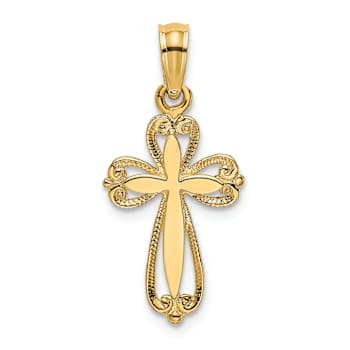 14k Yellow Gold Polished and Textured Cut-Out Cross Pendant