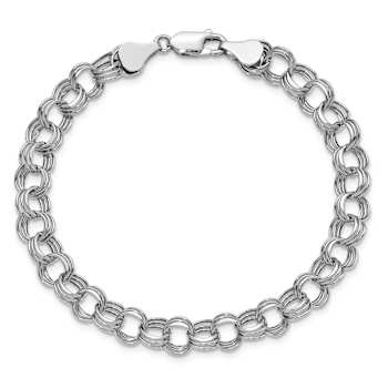 Rhodium Over 14k White Gold 7mm Triple Link Charm Bracelet